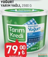 TARIM KREDİ YARIM YAĞLI YOĞURT 2500 G fiyat ve kampanya bilgisi